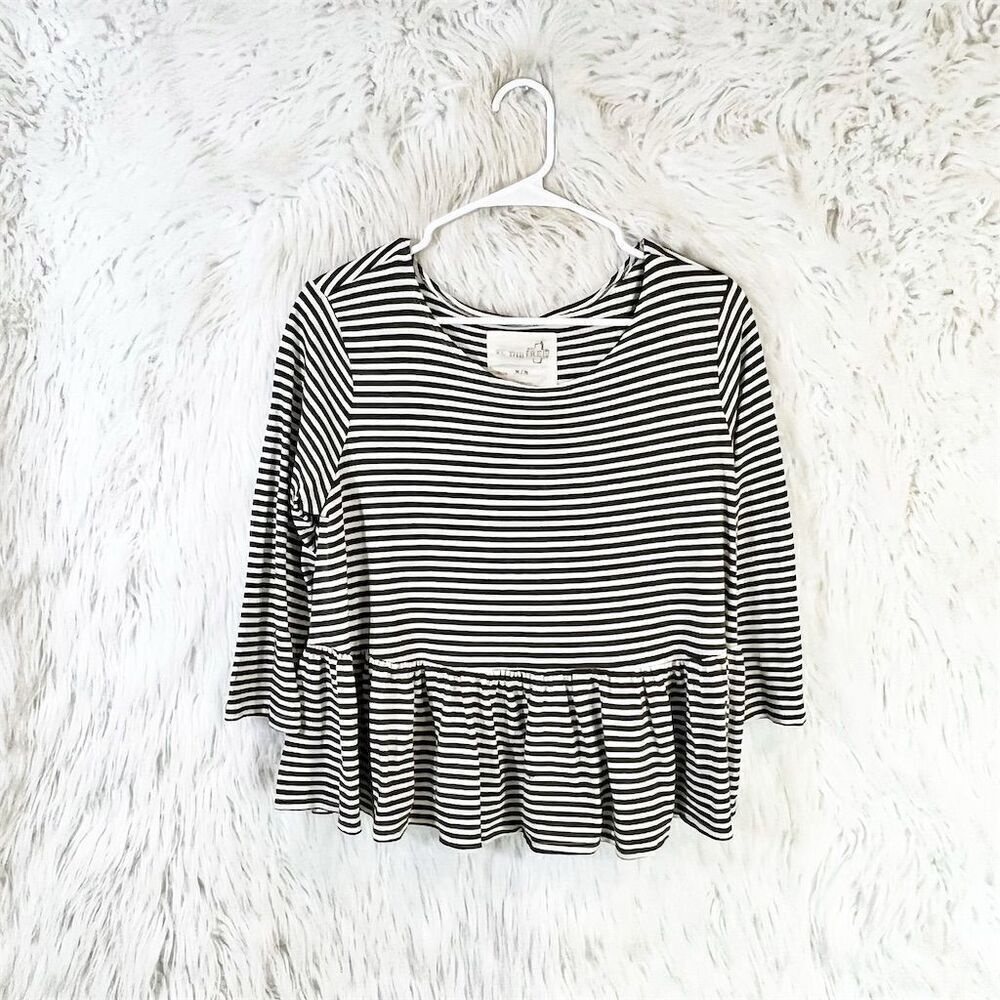 Free People Women's Striped Peplum Blouse green & White Size M